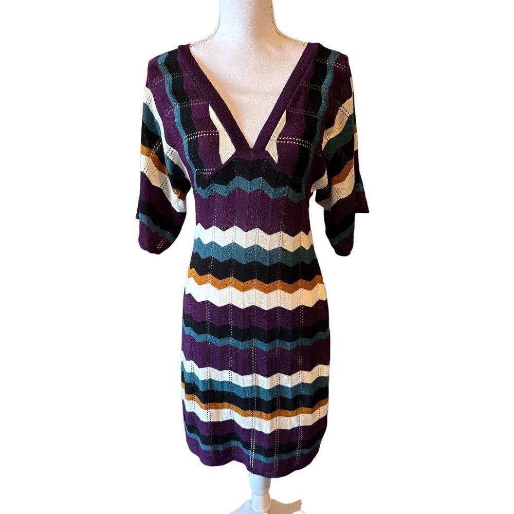 American Rag Knit Sweater Dress Lightweight Sz XS Scalloped Hem Sleeve Burgundy